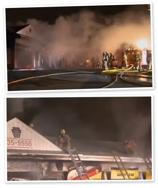Photos of fire fighter operation at night